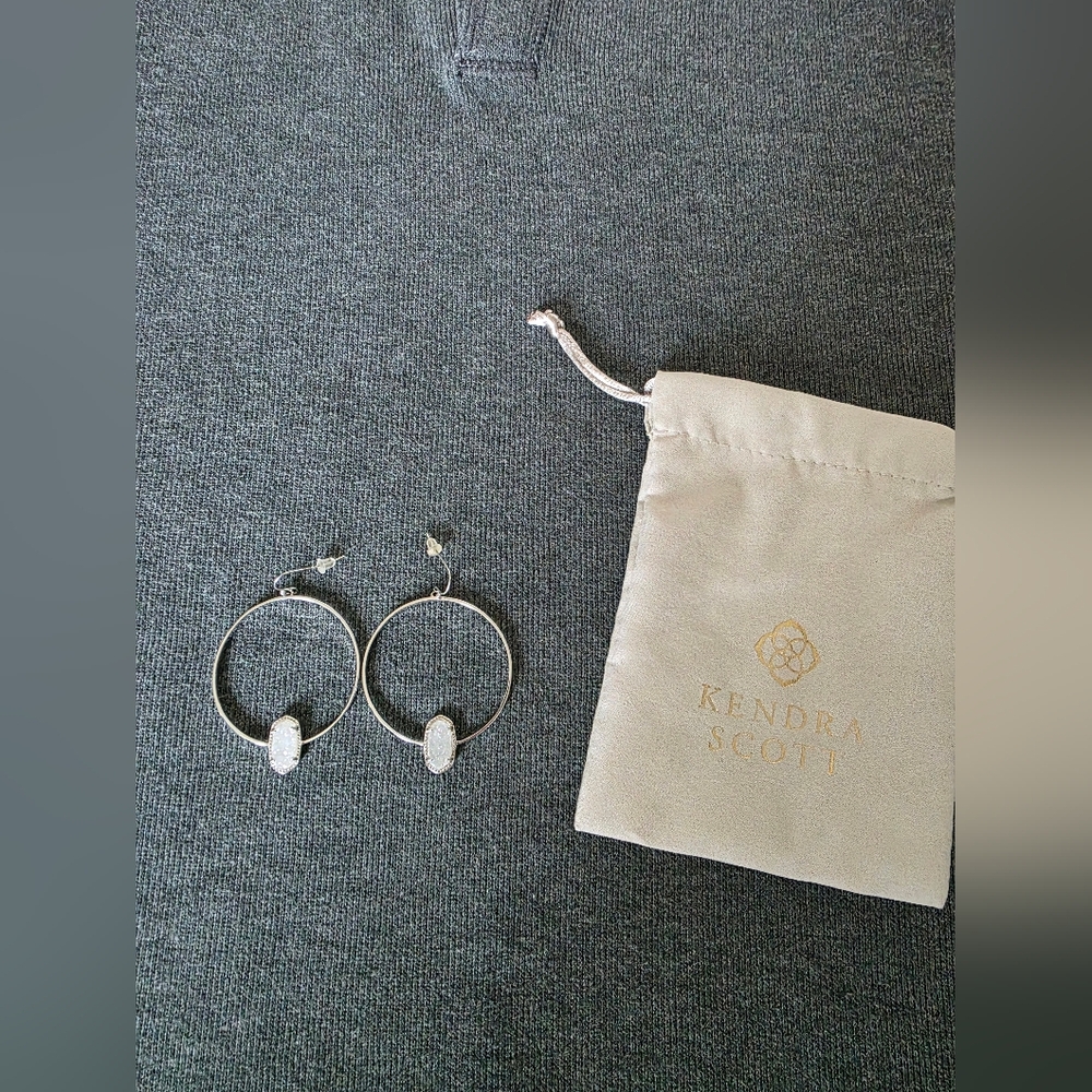 Kendra Scott Silver Tone and White Stone Hoop Earrings